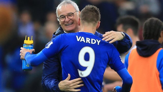 Vardy festeggia con Ranieri