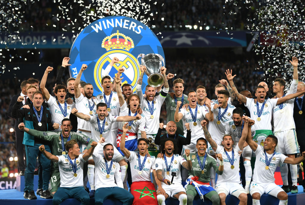 KIEV, UKRAINE - MAY 26: Sergio Ramos of Real Madrid lifts The UEFA Champions League trophy following their side's victory in the UEFA Champions League Final between Real Madrid and Liverpool at NSC Olimpiyskiy Stadium on May 26, 2018 in Kiev, Ukraine. (Photo by Shaun Botterill/Getty Images)
